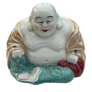 Hand-Painted Ceramic Laughing Buddha Figurine 8.5" Tall